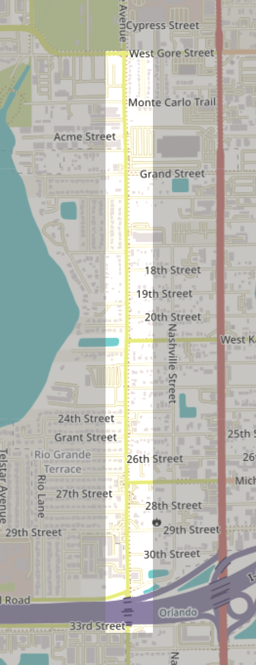 A map of the Rio Grande Ave. Corridor